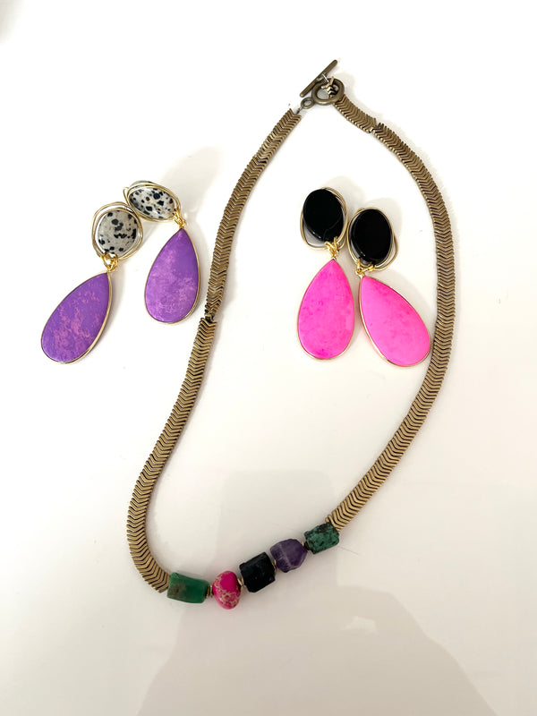 groove short necklace - multi stone