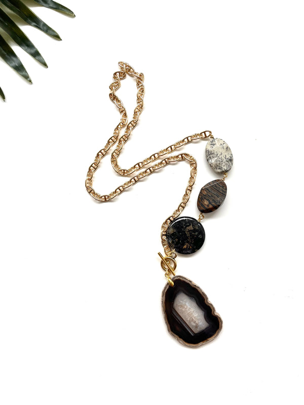 asymmetrical pendant necklace - black agate