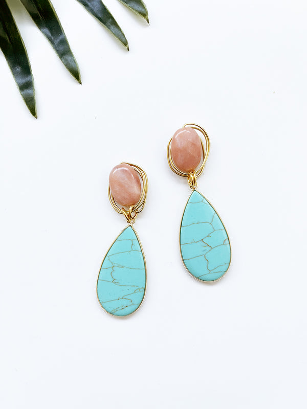 gala earrings - turquoise magnesite and peach aventurine