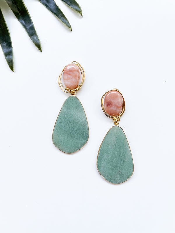 gala earrings - green and peach aventurine
