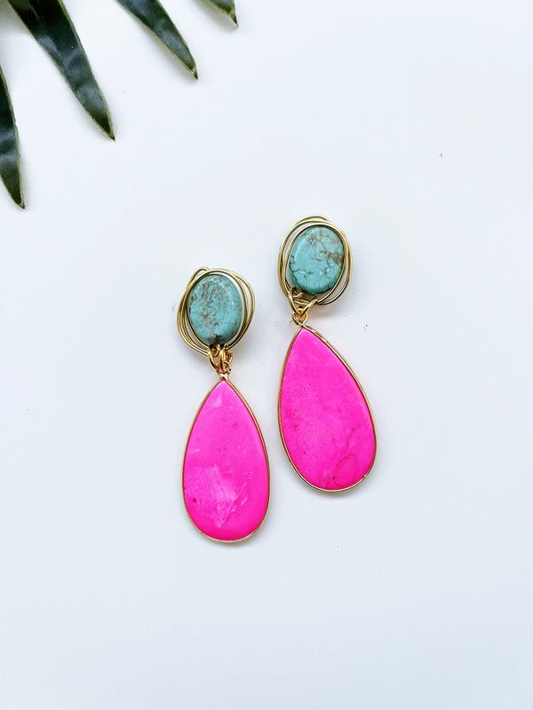 gala earrings - neon pink magnesite and turquoise howlite