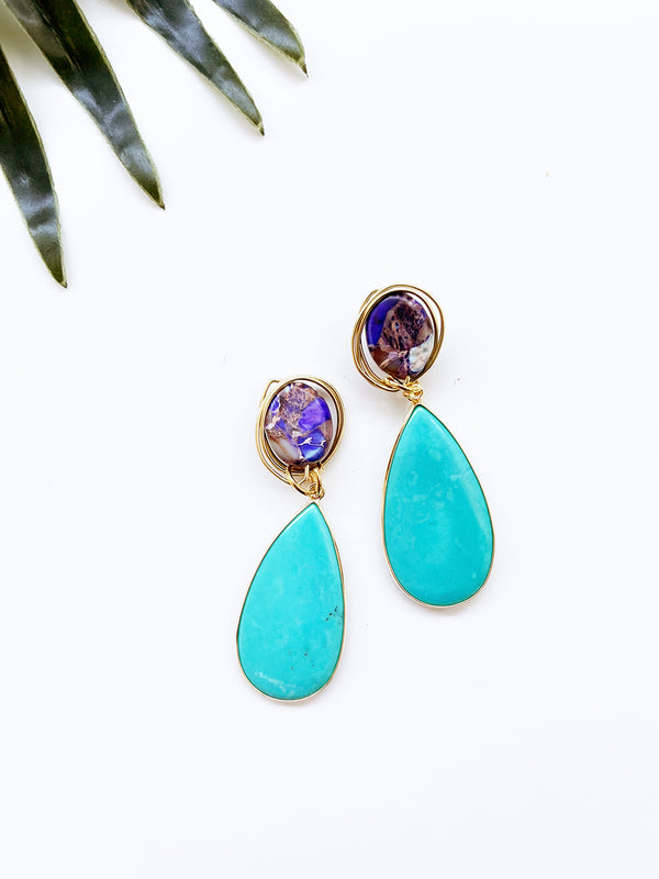 gala earrings - turquoise magnesite and purple sediment jasper