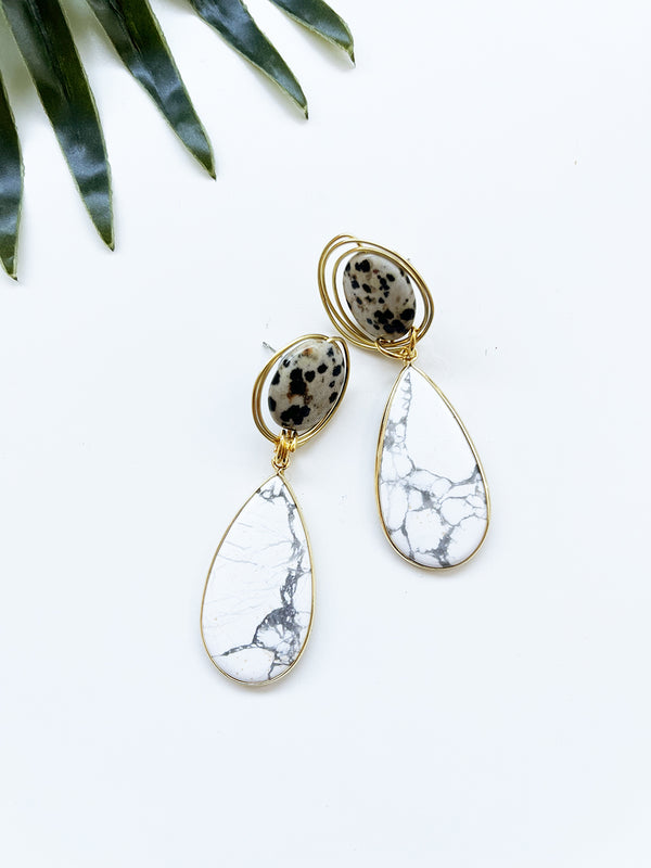 gala earrings - howlite and dalmatian jasper
