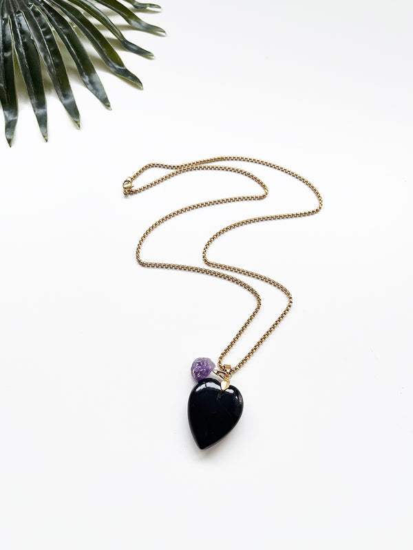 touchstone necklace - black onyx and amethyst