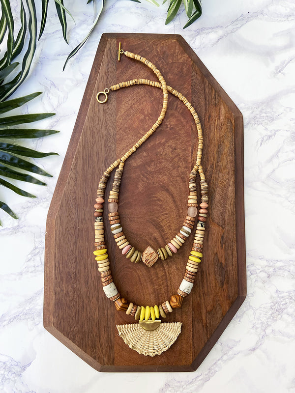two tier globetrotter necklace -pink and yellow mix