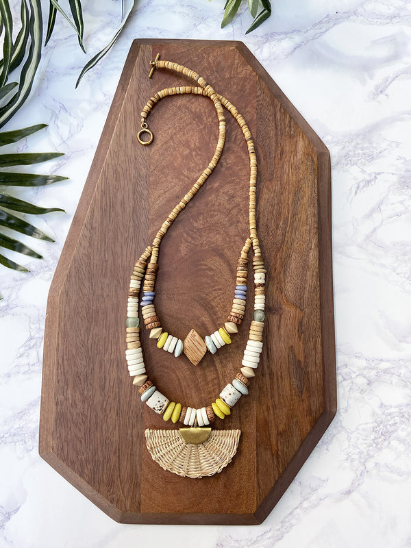 two tier globetrotter necklace - yellow and white mix