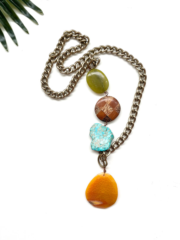 maxi asymmetrical pendant necklace - yellow agate