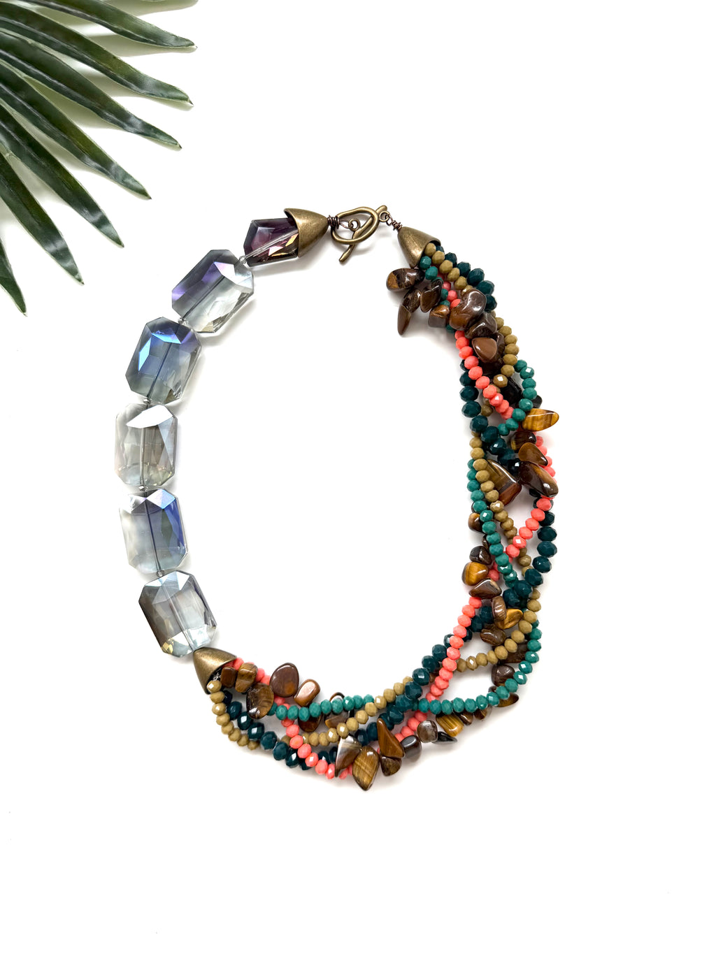 Mingle necklace - tigereye and teal