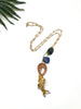 hooked necklace - rattan and lapis lazuli