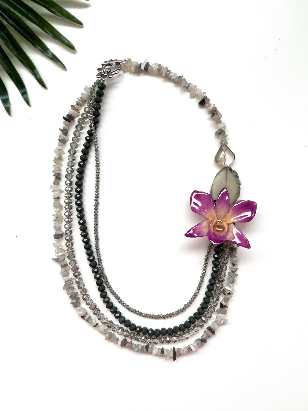 Bloom tiered necklace - purple and grey