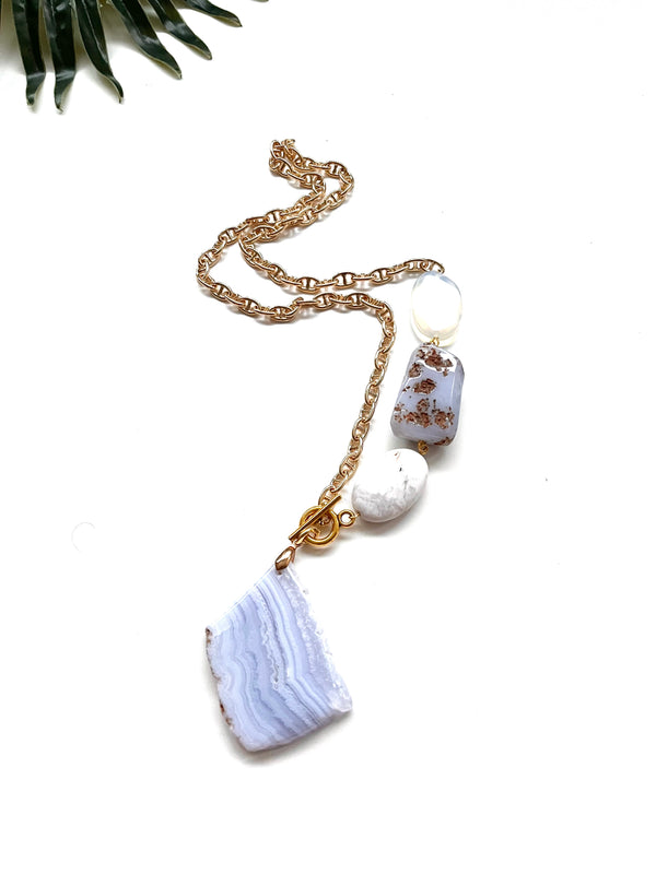asymmetrical pendant necklace - blue lace agate