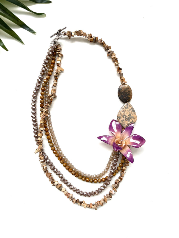 bloom tiered necklace -  dendrobium and picture jasper
