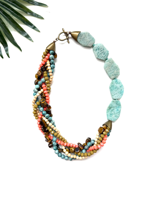 Mingle necklace - orange, teal and tigereye