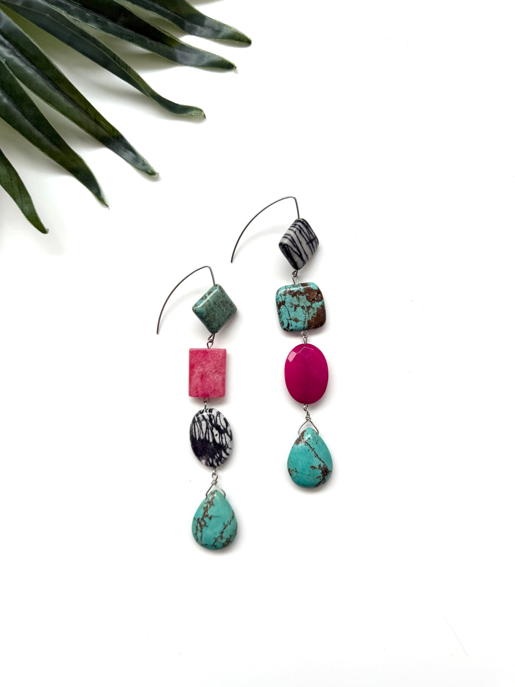 goddess earrings - pink and turquoise