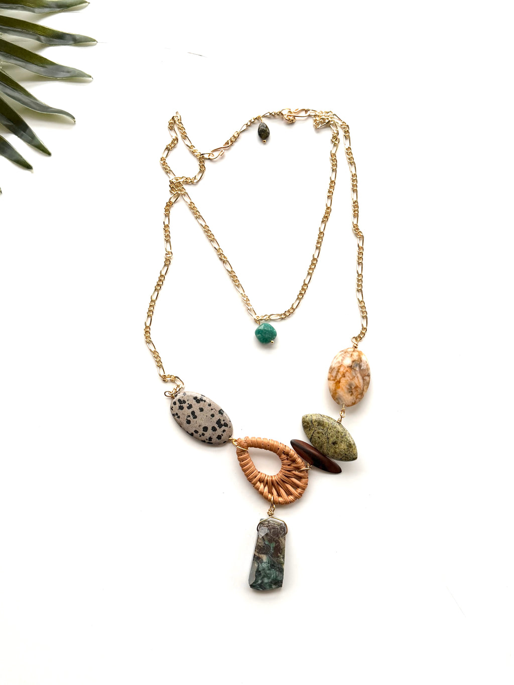 cabana necklace - ocean and Dalmatian jasper