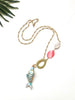 hooked necklace - pink shell and lemon jade