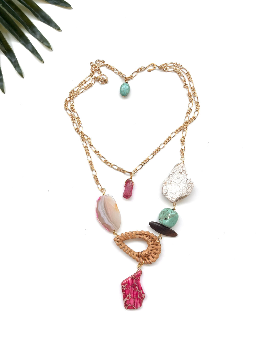 cabana necklace - pink agate and impression jasper