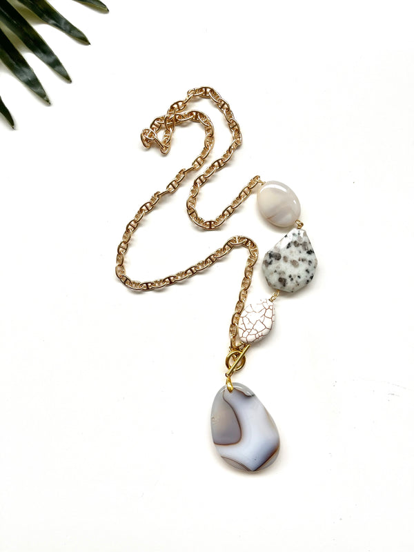 asymmetrical pendant necklace - grey agate and sesame jasper