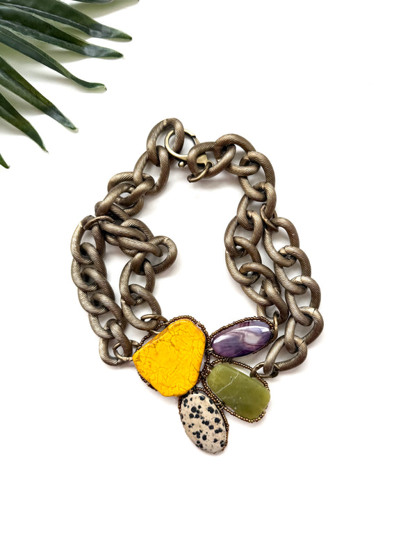 goddess choker - yellow magnesite and olive jade