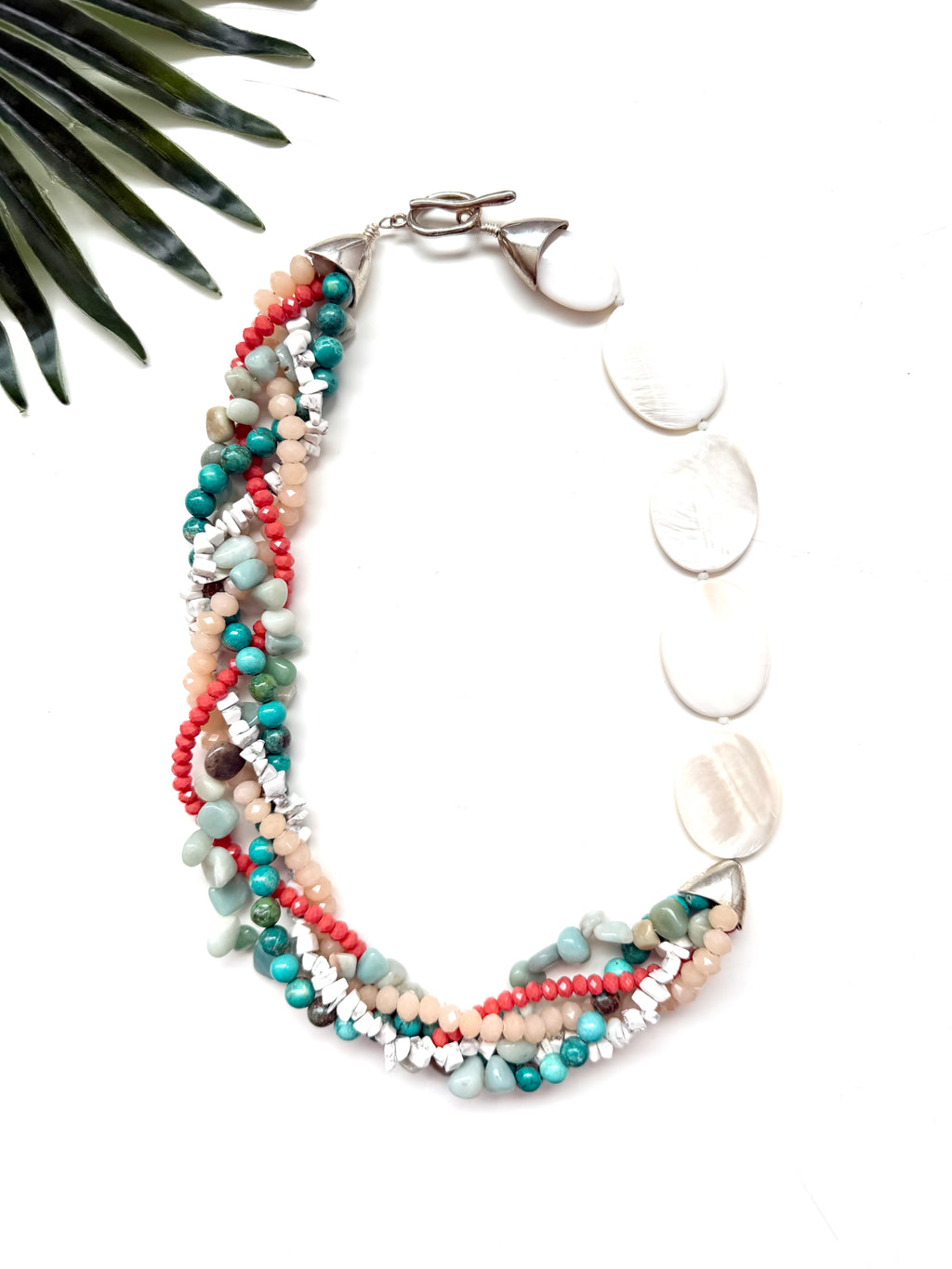 Mingle necklace - coral, turquoise and white