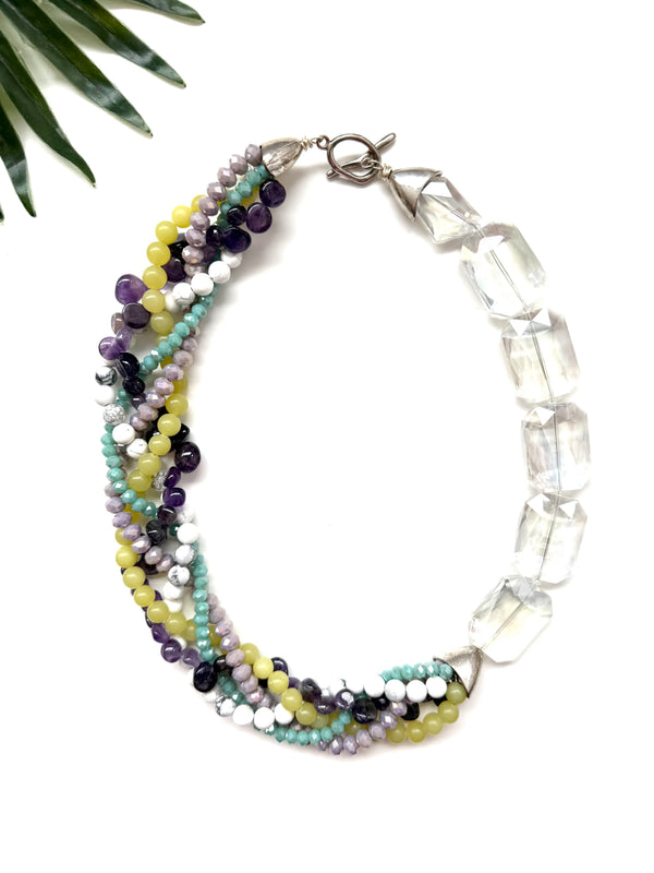 Mingle necklace - white and lemon jade