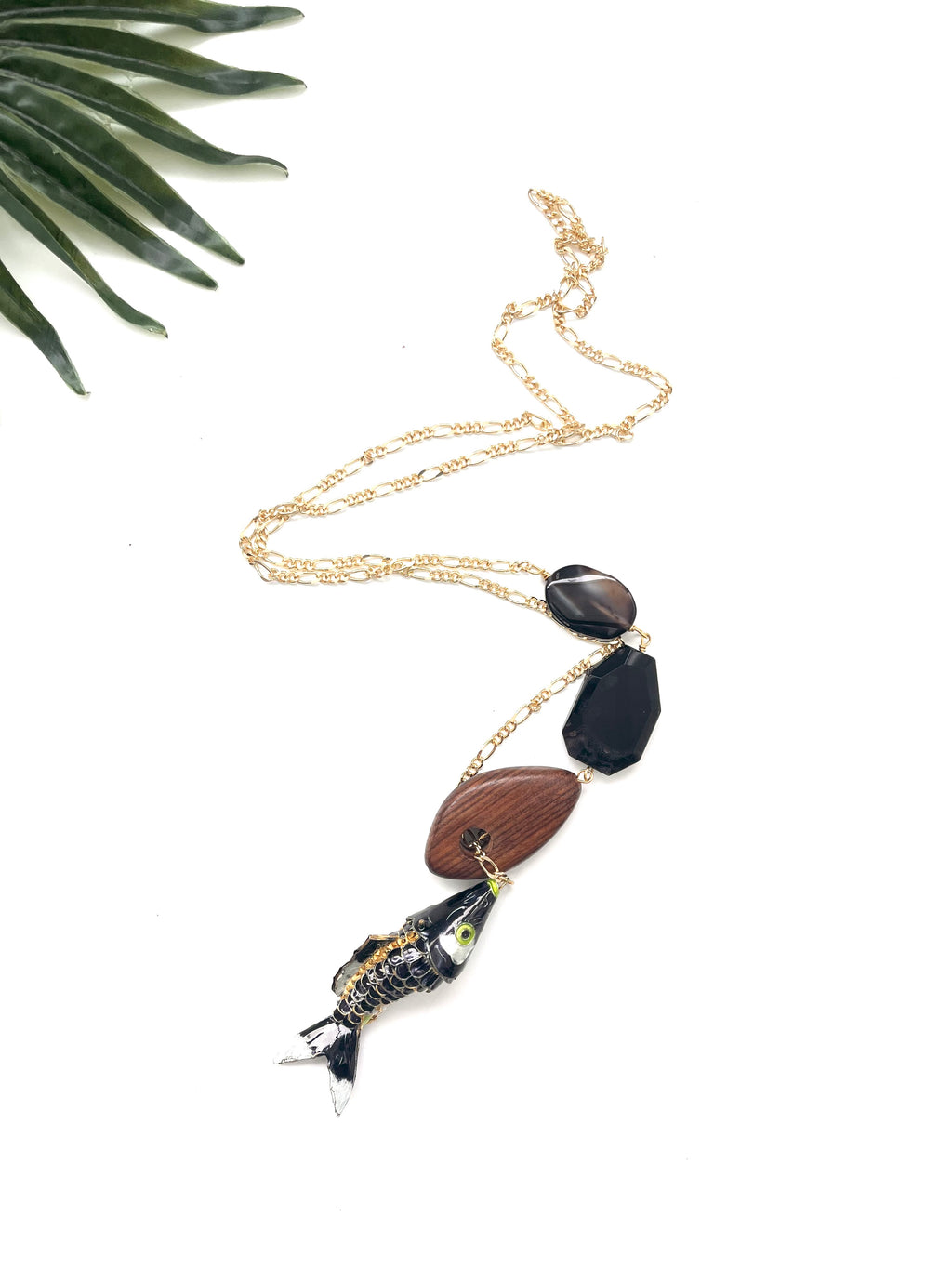 hooked necklace -  black agate