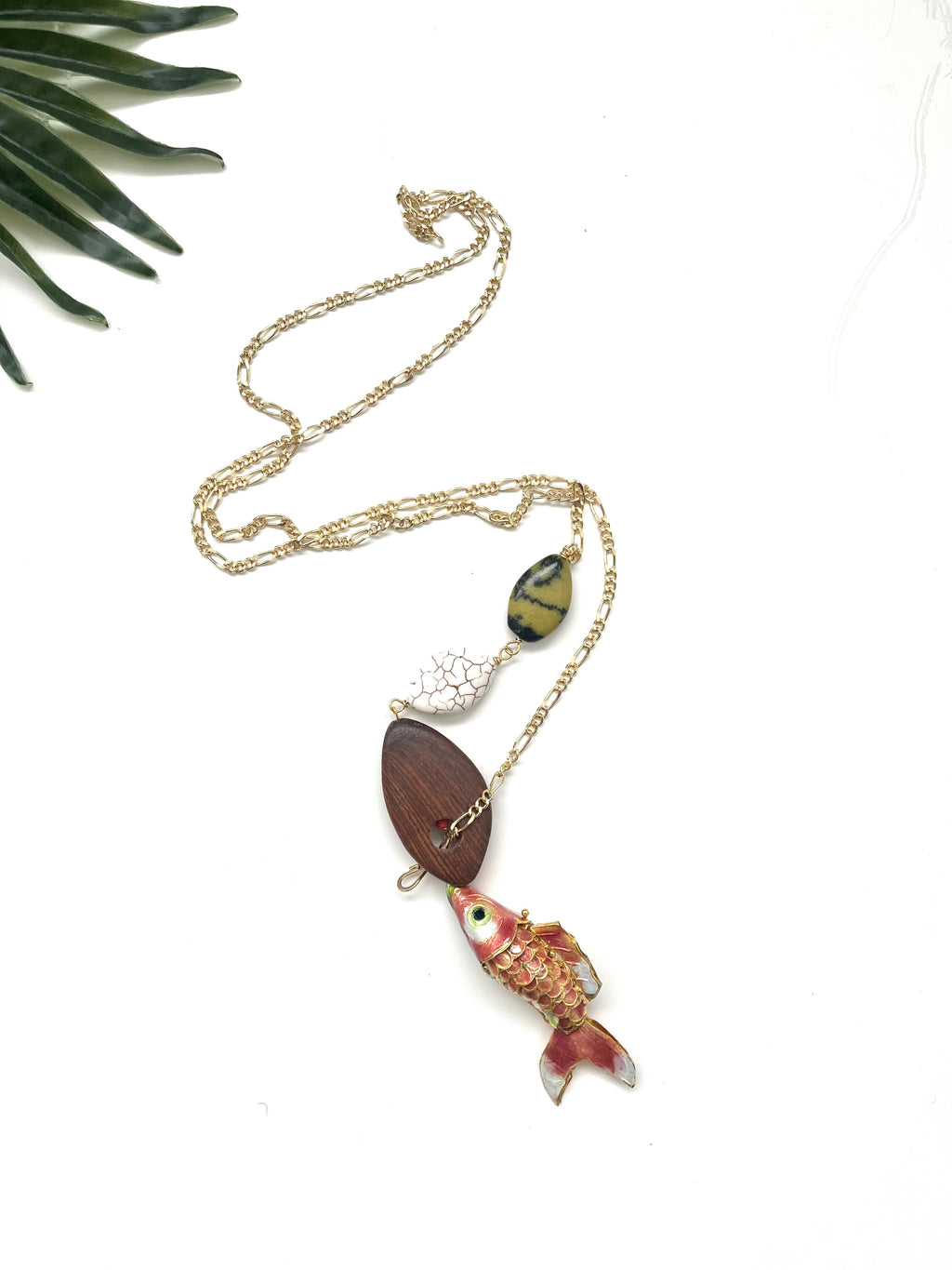 hooked necklace - yellow turquoise and mango wood