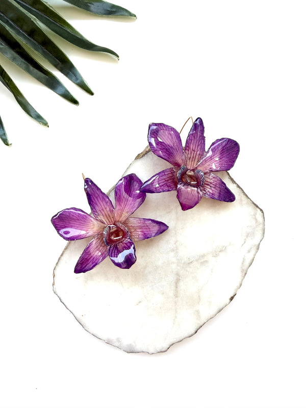 bloom earrings - blue purple dendrobium