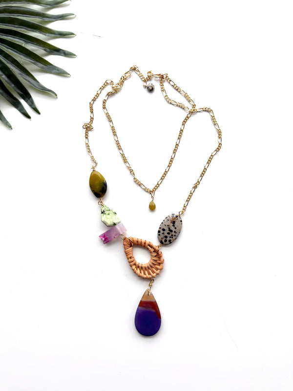 cabana necklace - purple agate and green
