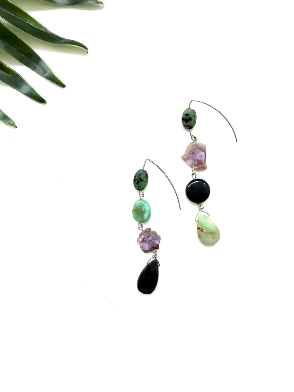 goddess earrings - black onyx and amethyst