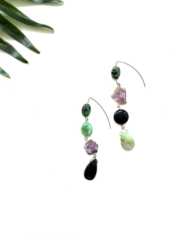 goddess earrings - black onyx and amethyst