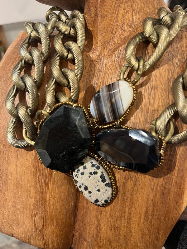 Reserved for Rebecca - goddess choker -  black agate and Dalmatian jasper