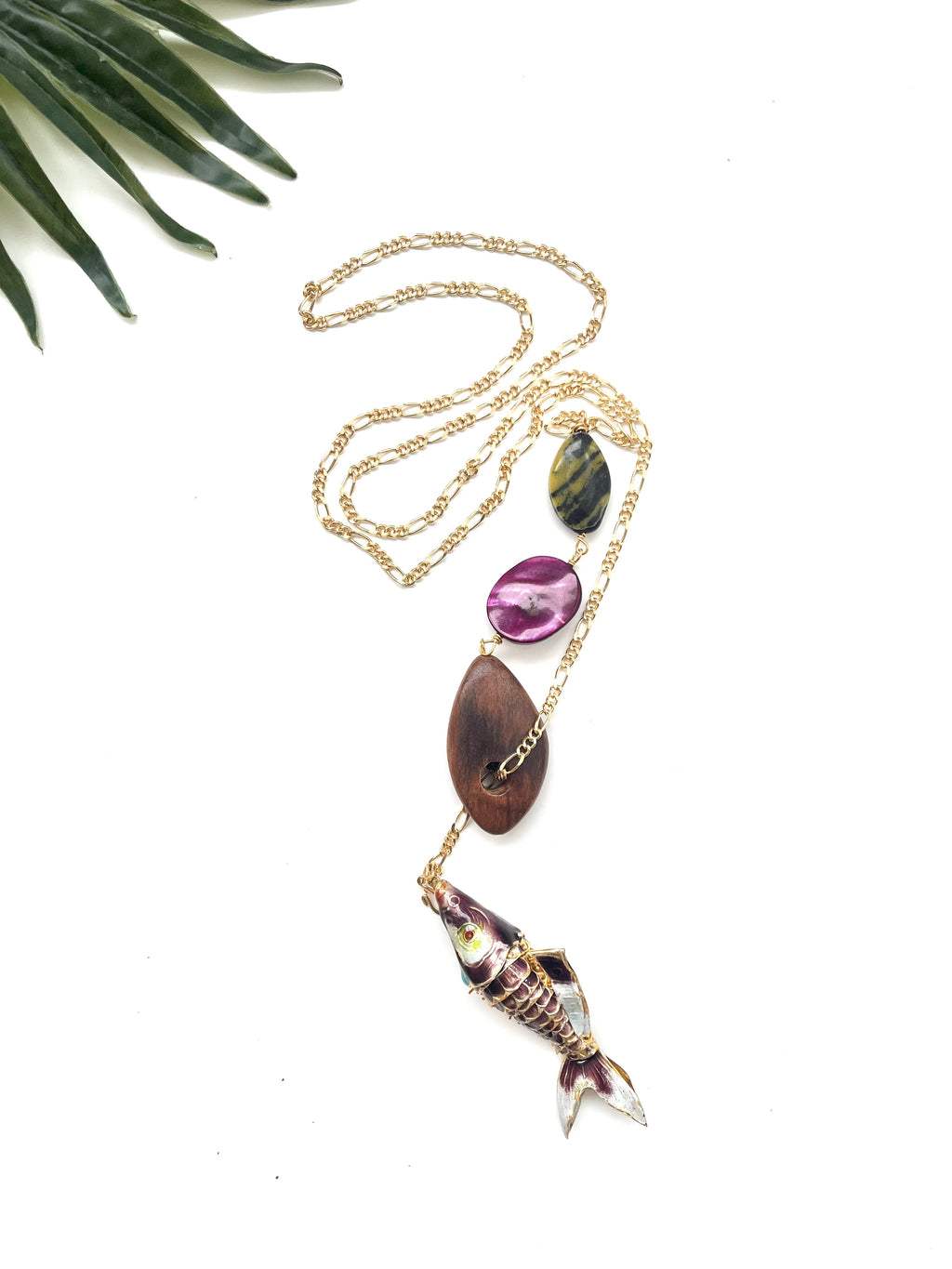 hooked necklace -  purple shell