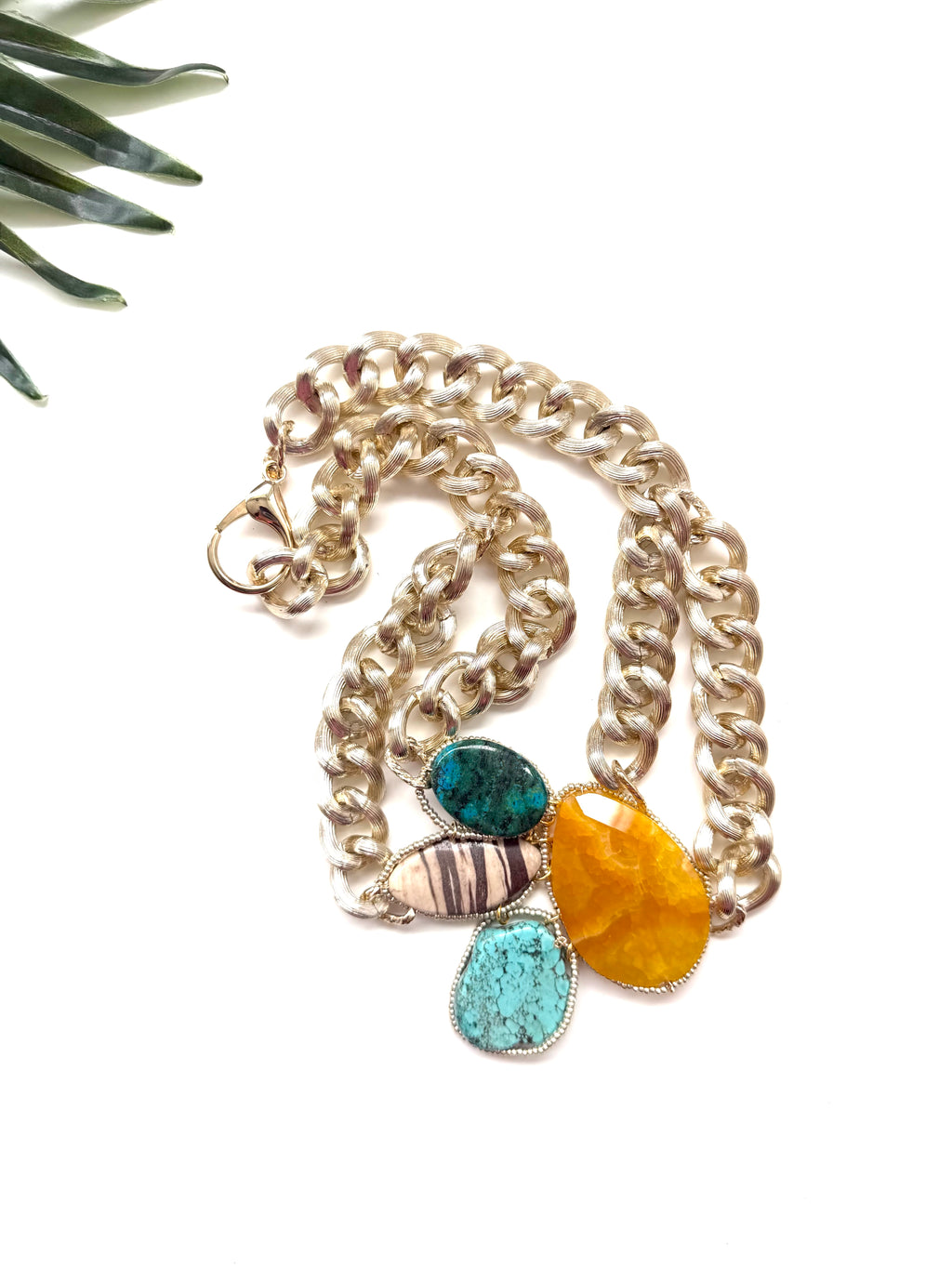 goddess choker - yellow agate and turquoise magnesite