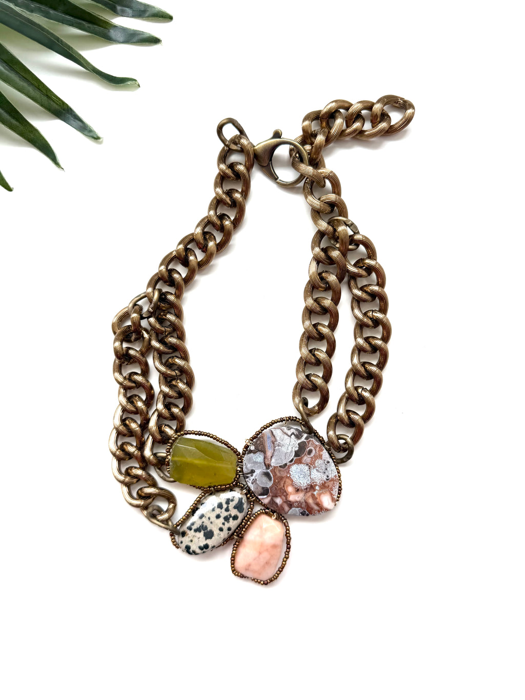 goddess choker - olive jade and dalmatian jasper