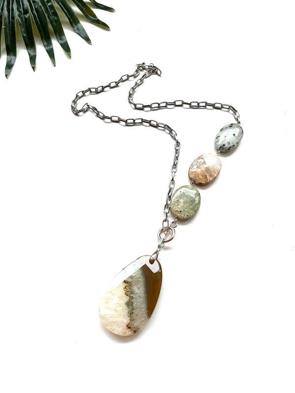 asymmetrical pendant necklace - agate and sesame jasper