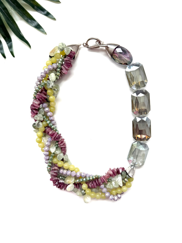 Mingle necklace - lemon jade and purple