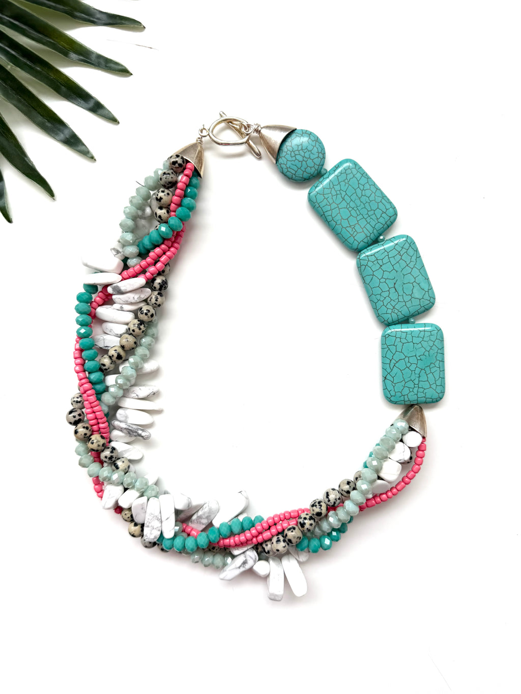 Mingle necklace - coral and turquoise