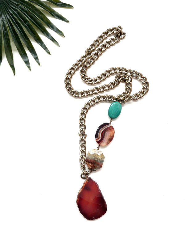 maxi asymmetrical pendant necklace - burgundy agate