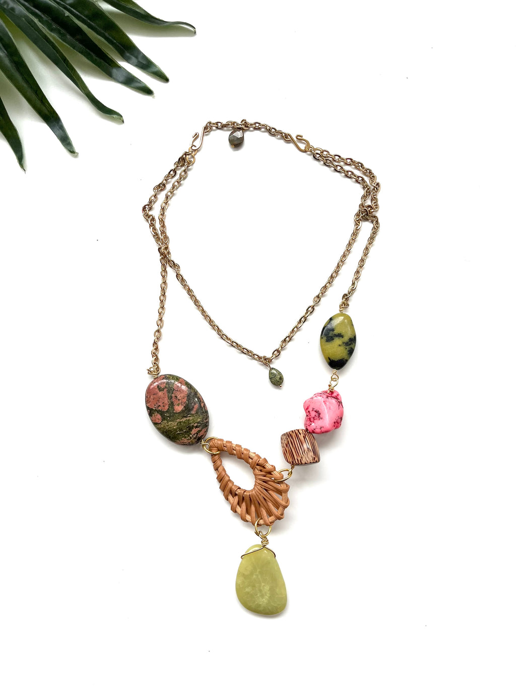 cabana necklace -  lemon jade and unakite