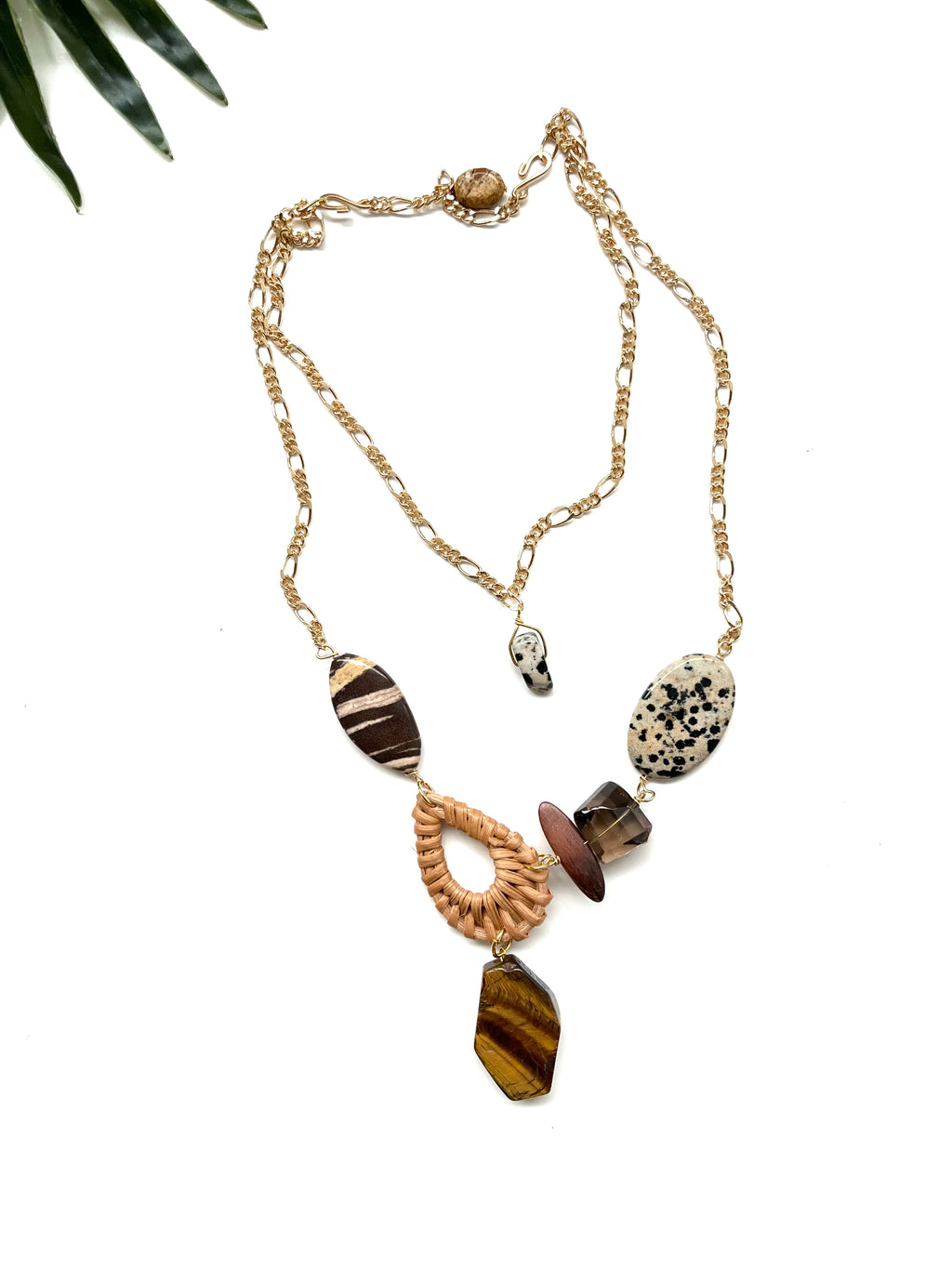 cabana necklace -  tigereye and dalmatian jasper