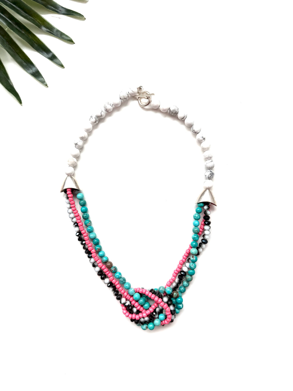 Uptown necklace - turquoise and coral pink
