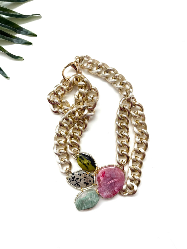 goddess choker - pink agate and amazonite