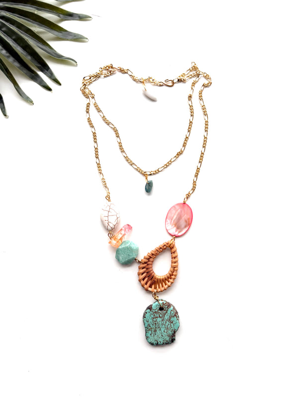 cabana necklace - pink and turquoise