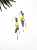 hooked earrings - yellow and teal