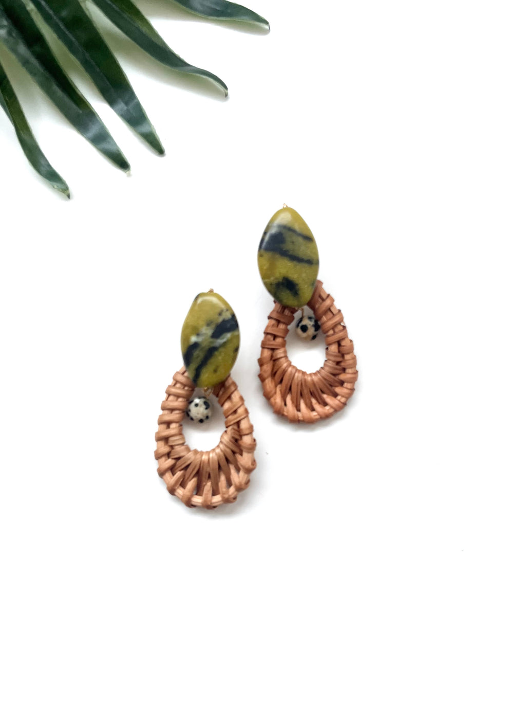 cabana earrings - serpentine and Dalmatian jasper
