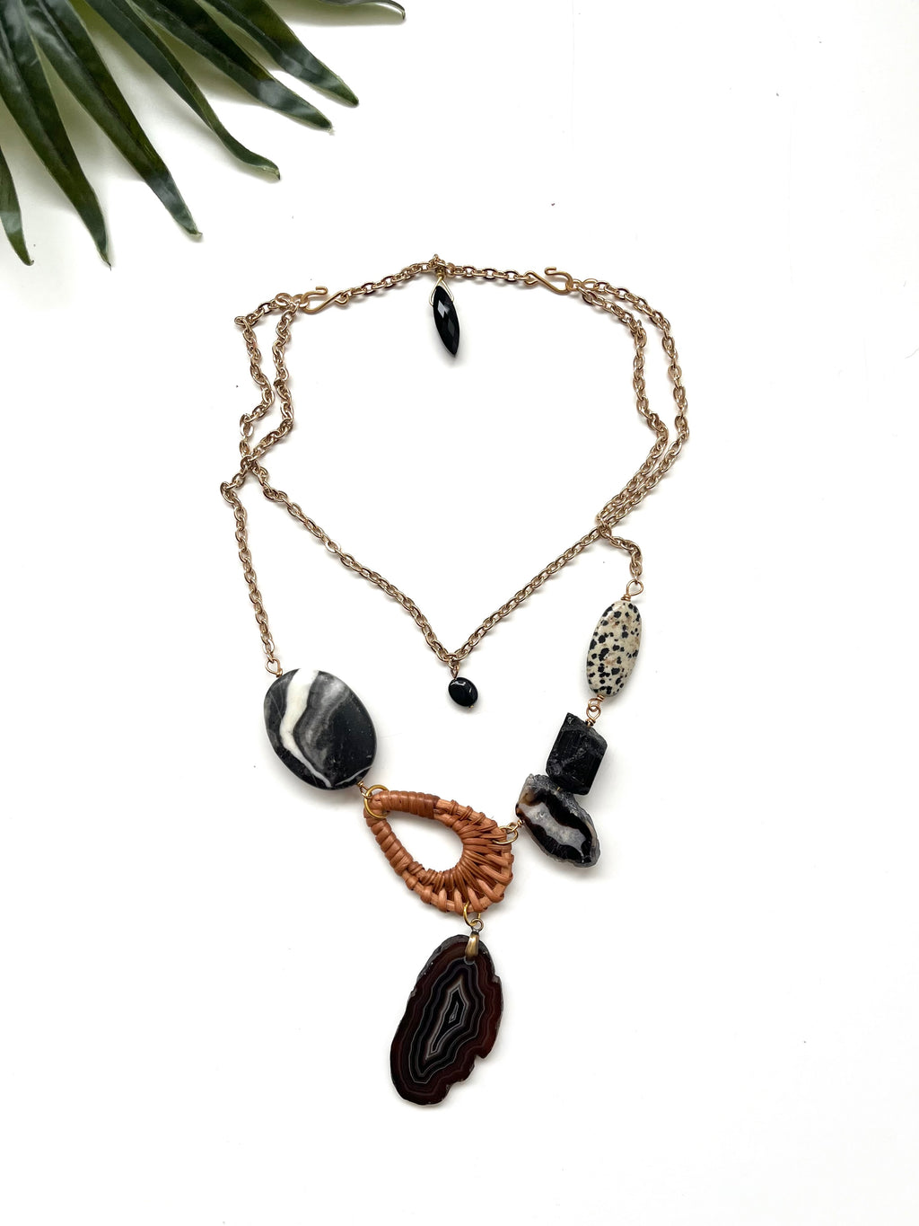 cabana necklace -  black agate and zebra jasper