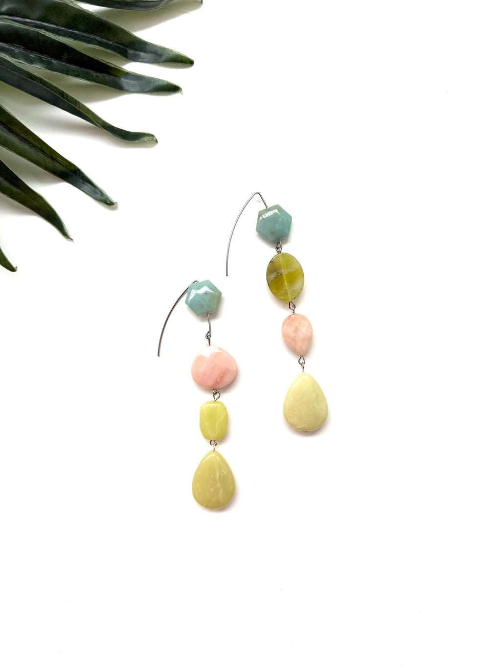 goddess earrings - lemon jade and peach aventurine