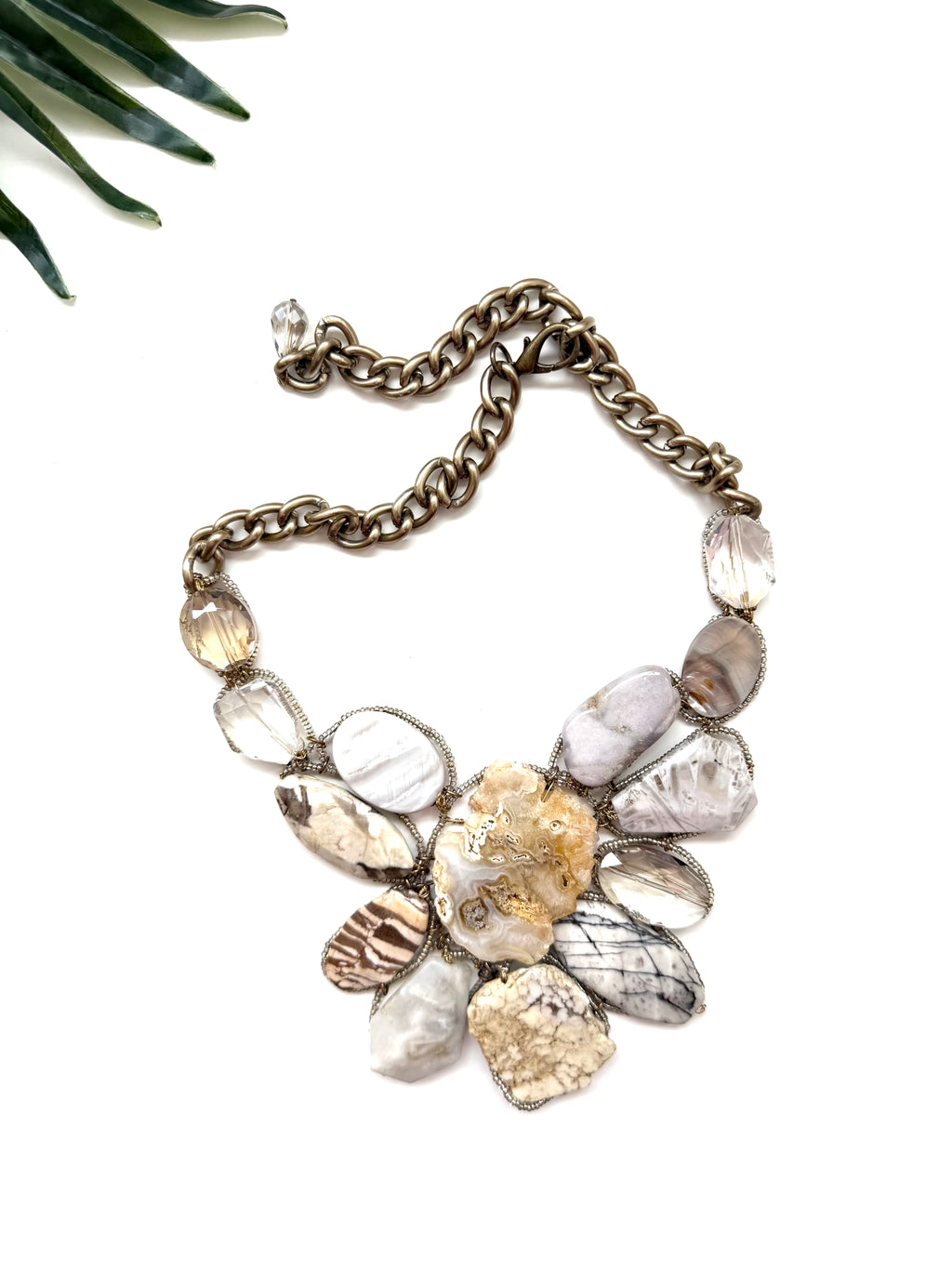 goddess necklace - cream and grey mix