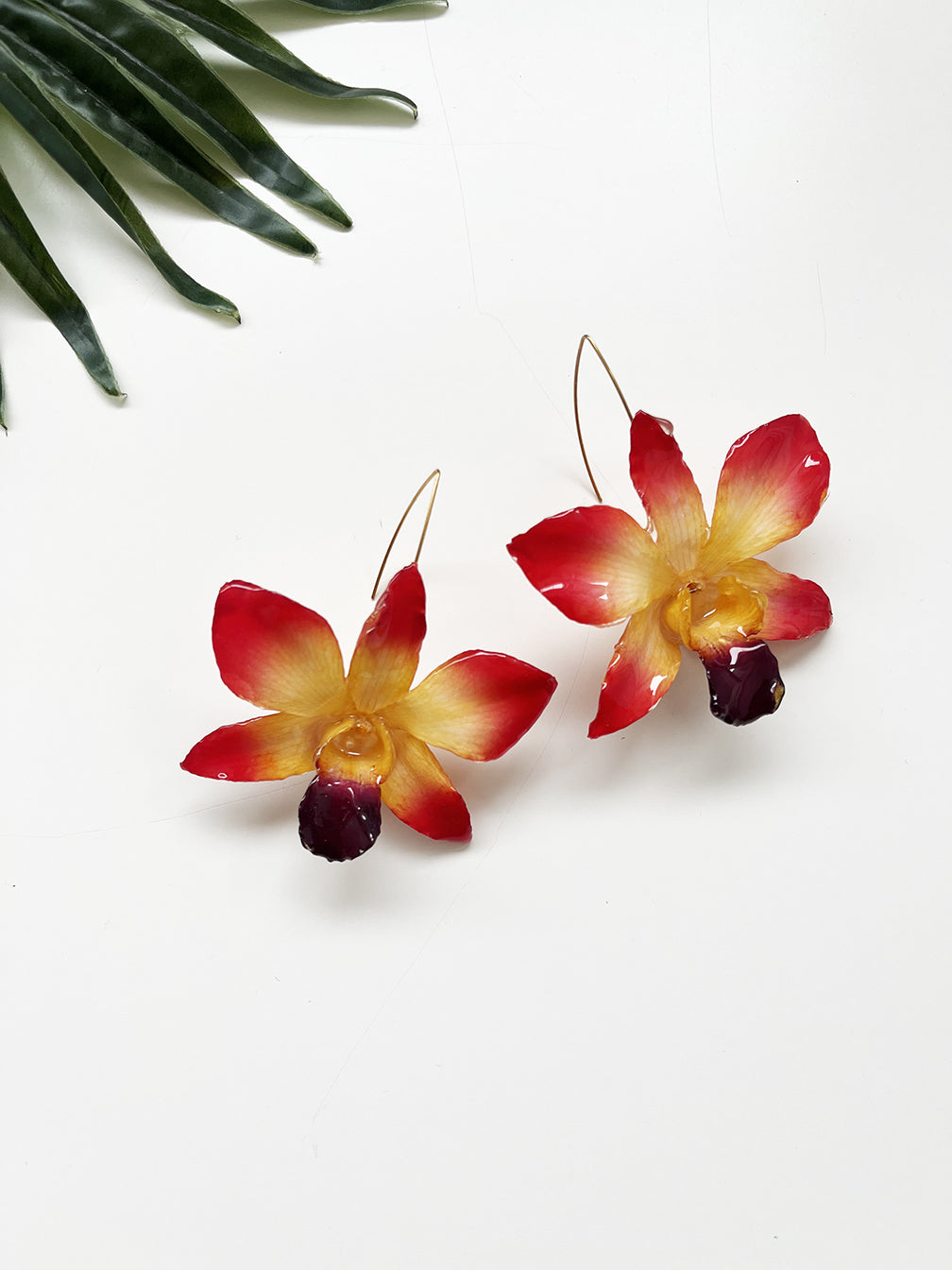 bloom earrings - red yellow dendrobium